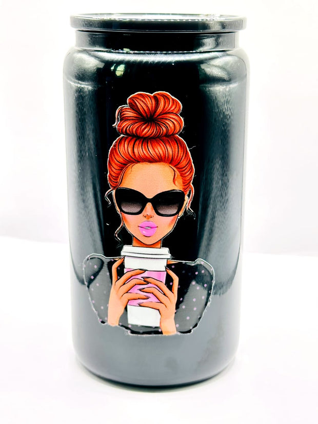 "Boss Lady, Red Hair" Glass Can